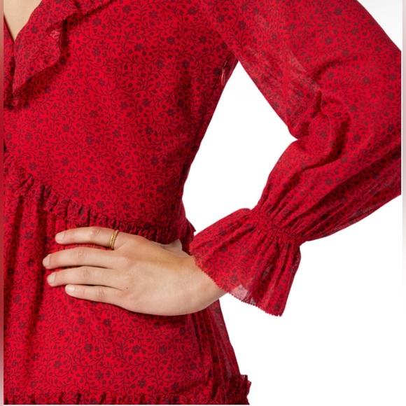 Joie Adanson Mini French Girl Red Dress in True Red Frilly Plum Perfect Sz Small - Picture 3 of 6